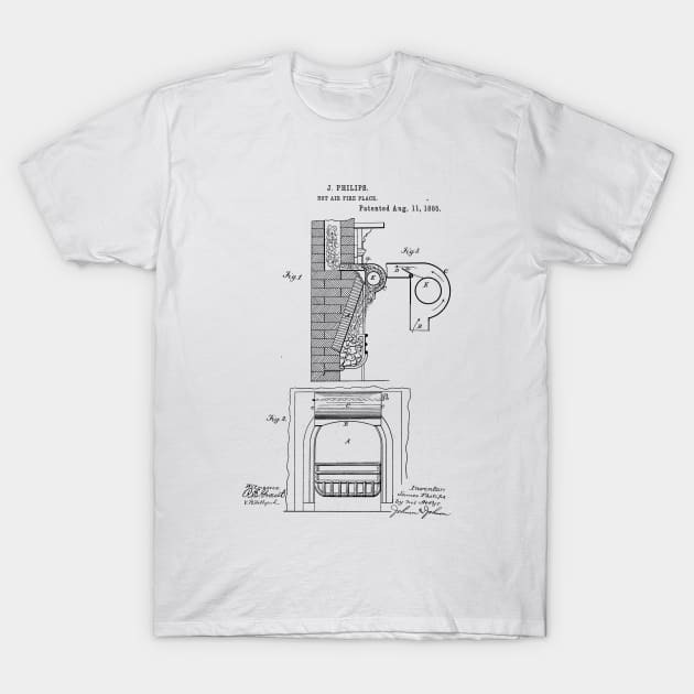 Hot Air fire place Vintage Patent Hand Drawing T-Shirt by TheYoungDesigns